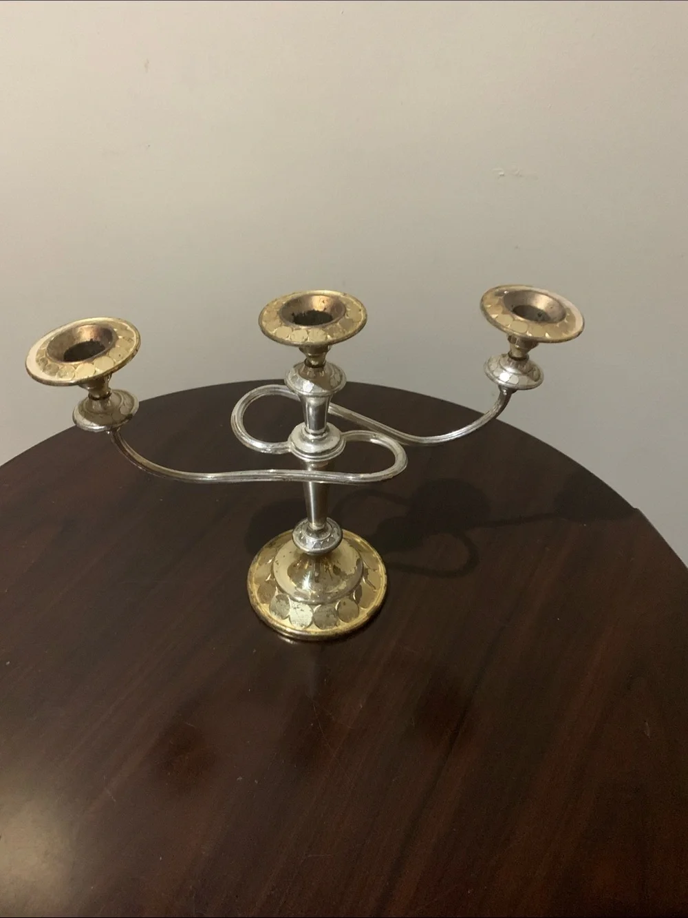 Vintage Gold and Silver Three-Arm Metal Candelabra - Home Accents